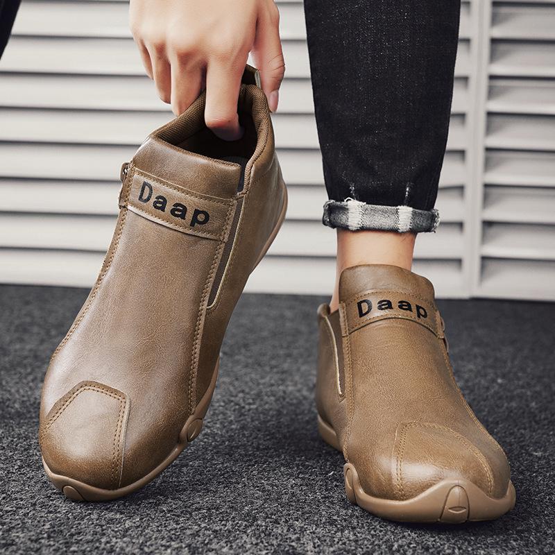 Men's Lightweight Leather Slip-On Sport Shoes, Spring/Autumn, Zipper Design, Fashion Trend