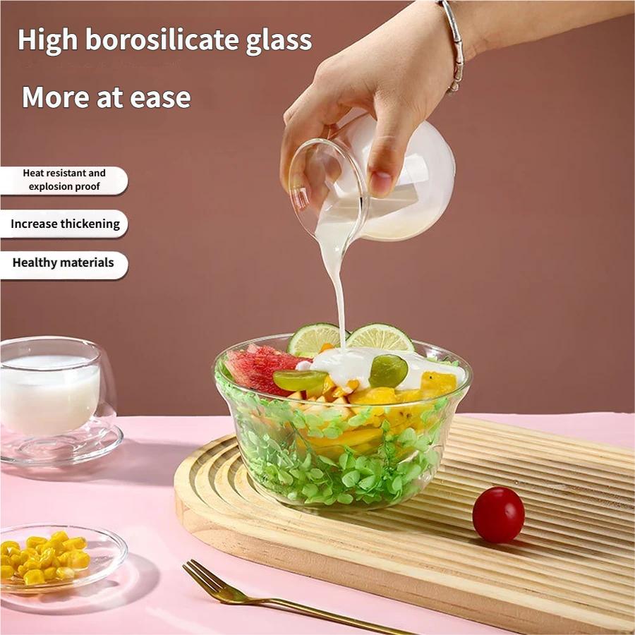 Double-layered Glass Salad Bowl with Dried Flowers