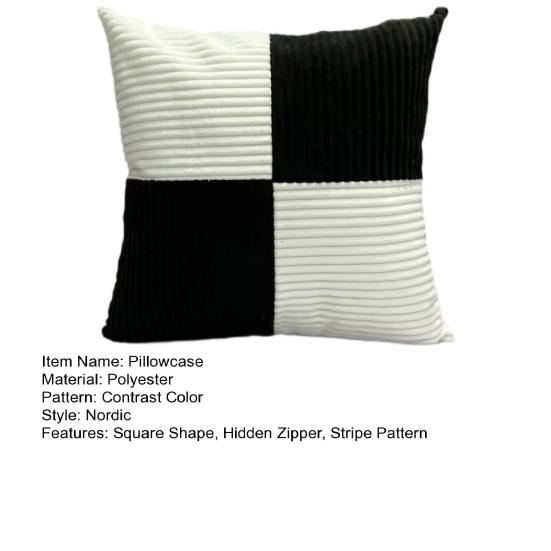Kissenbezug mit Streifenmuster, Kontrastfarbe, Patchwork, versteckter Reißverschluss, 45 x 45 cm