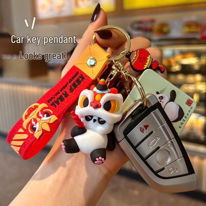 Exquisite Panda & Horse Keychain Pendant: Lion Dance Design for Boys, Girls, Couples - Ideal Backpack Ornament or Small Gift