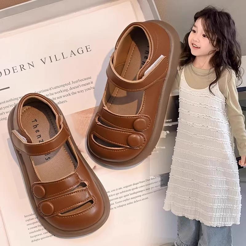 Girls shoes children's princess bag head sandals 2025 spring and summer new girls baby soft soles foreign style small leather shoes