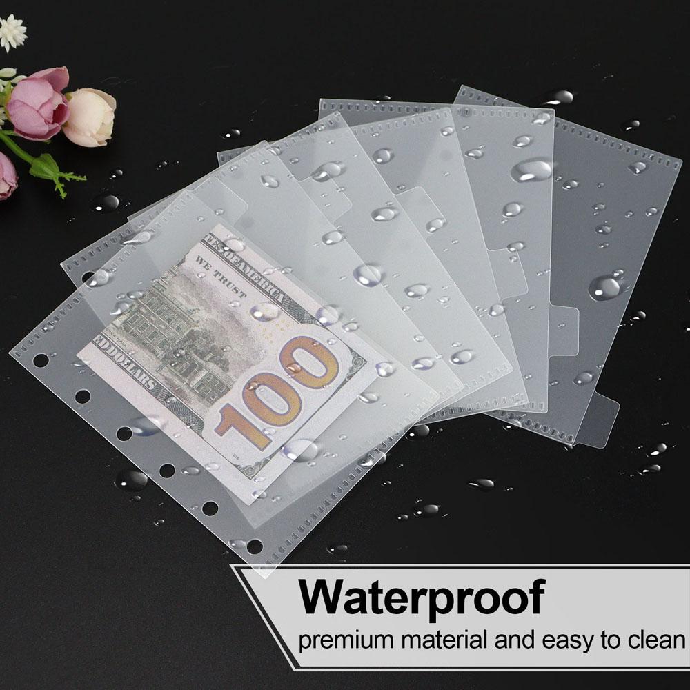 A7 5Pcs Binder Pockets Binder Zipper Folders for 6 Ring Notebook Divider Page Waterproof PVC Leaf Document Filing Bag
