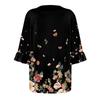 Women's Fashion Casual  Printed V-Neck Pleated Seven Minute Sleeve Ruffle Sleeve T-Shirt Plus Size Tops