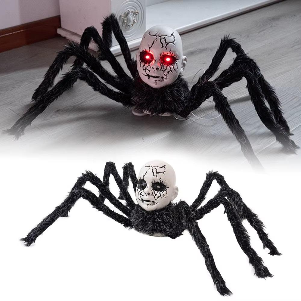 Plush Leg Halloween Electric Walking Spider Glowing Eye Halloween Spider Ornament Bar