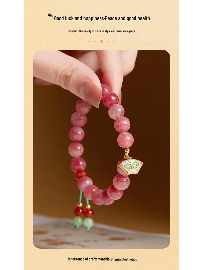 S925 Sterling Silver Bracelet with Rose Quartz, Red Agate, and Hetian Jade – Sakura Rain Niche High-End Design for Women.