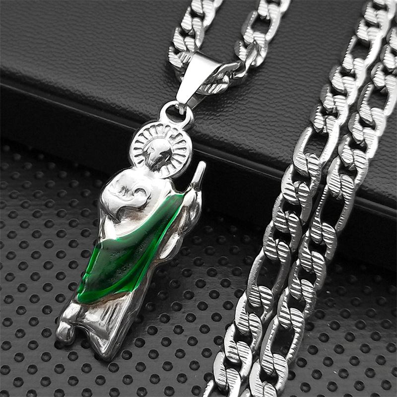 San Judas Tadeo Pendant Necklace for Men Enamel Religion Stainless Steel Punk Chain Saint Jude Thaddeus Necklaces JewelryZZZ774