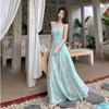 Seaside Resort Floral Print Camisole Dress: Elegant Waist-Cinching Summer Long Dress for Women