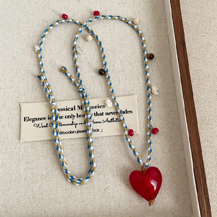 Collana con Ciondolo a Forma di Cuore Elegante Semplice Cavo Regolabile Fascino in Resina Collana a Coulisse Catena per la Clavicola Per Uso Quotidiano