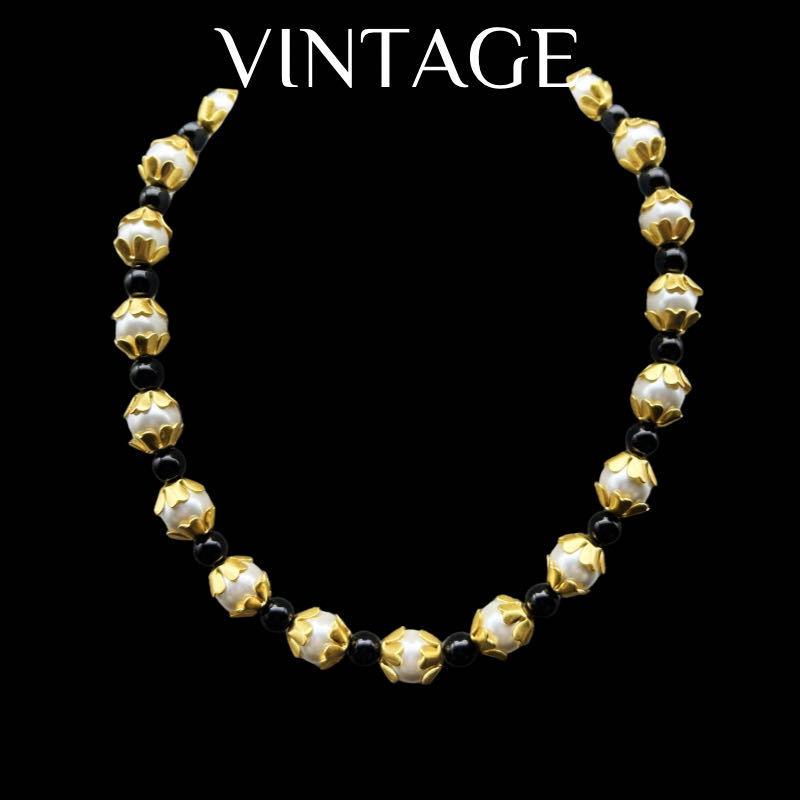 Vintage Electroplated Genuine Gold Heavy Industry Versatile Fashion Temperament Contrasting Pearl Necklace Set