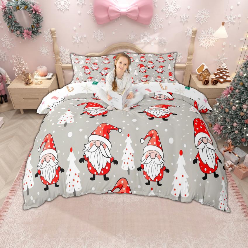 Homewish Kids Happy New Year Duvet Cover Set For Boys Girls Cute Snowman Santa Claus Bedding Kawaii Xmas Tree Gnome Bed Set