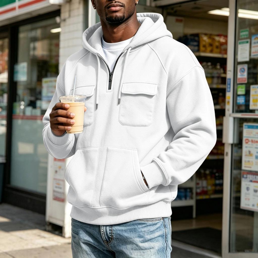 Men's Hooded Jacket with Multiple Pockets Casual Athletic Raglan Sleeve Outerwear