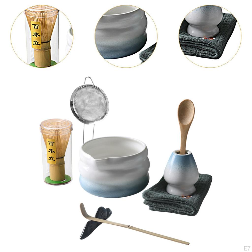 8-teiliges Matcha-Set mit Schale, Bambusbesen, Löffel und Tuch für Teeliebhaber
