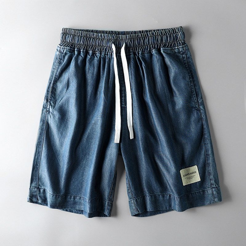 Export Original Tail Single Cut Label Lyocell Denim Shorts Men s Summer Thin Fifth Pants Export Men s Middle Pants Beach Pants Dark Blue L
