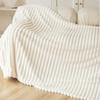 Ultra-Soft Faux Rabbit Fur Striped Throw Blanket - Double-Layered for Warmth, Ideal for Sofa or Bedroom.
