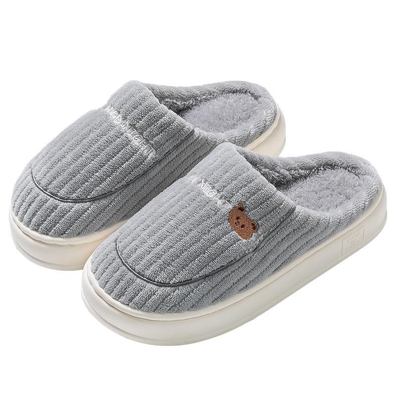 Confinement cotton slippers women's autumn and winter indoor home home home non-slip warm velvet new wool slippers men
