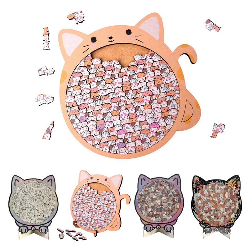 Katzenförmiges Holzpuzzle Knochenförmiges Puzzlespiel Unregelmäßige Einzigartige Tierstücke Dekoratives Geschenk Stressabbau Wohndekor