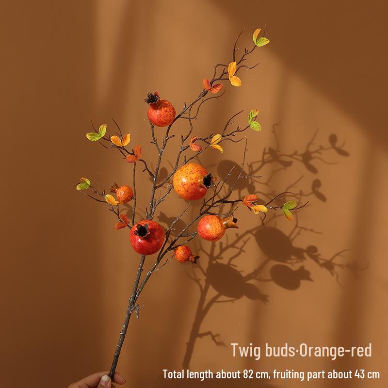 Persimmon and Pomegranate Faux Flower Arrangement for Living Room or Foyer