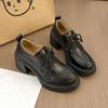 Deep-mouth High-heeled Shoes Platform Spring and Autumn Single Shoes Women's Retro Round Head Thick Heel New 2025 Lace-up British Style Small Leather