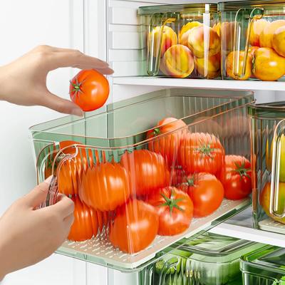 Kühlschrank Organizer Behälter Küche Stapelbare Aufbewahrungsbox mit Griff Aufbewahrung Brot Gemüse Obst PET Frischhaltebehälter