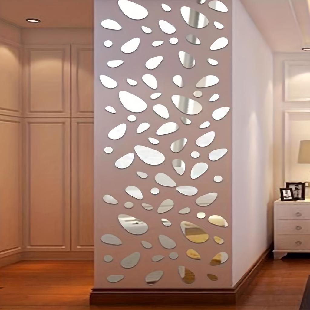 20pcs Irregular Geometric Cobblestone Pattern Mirror Wall Sticker Self-adhesive Detachable Colored Acrylic Mirror Wall Decals