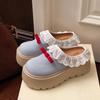 2025 spring bow bag head half slippers women's new platform lace edge loafers heightening versatile muffin shoes