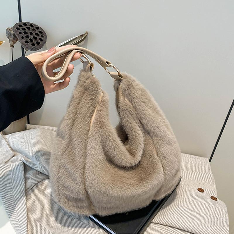 Yogodlns Handbag Faux Plush Bag Temperament Armpit Women's Hobo Bag Large Capacity Shoulder Bag Winter New Design Handbags