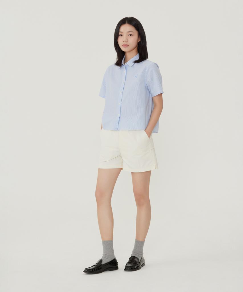 COVERNAT WOMAN Seersucker Half Shirt Sky Blue