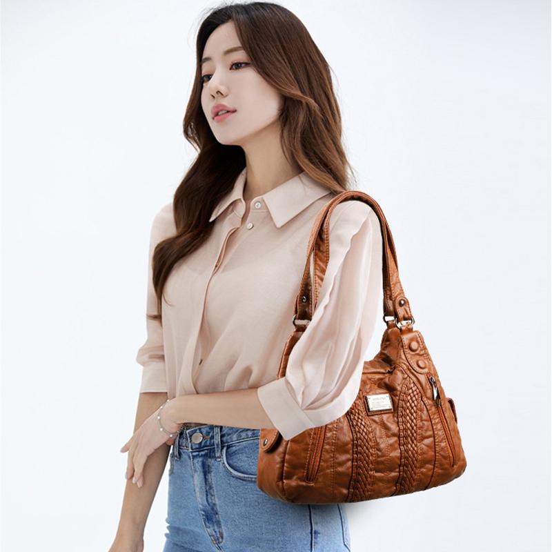 Luxury Designer Brand Women’s Leather Shoulder Bags, Multi-pocket Casual Crossbody Bags, Large Capacity Handbags