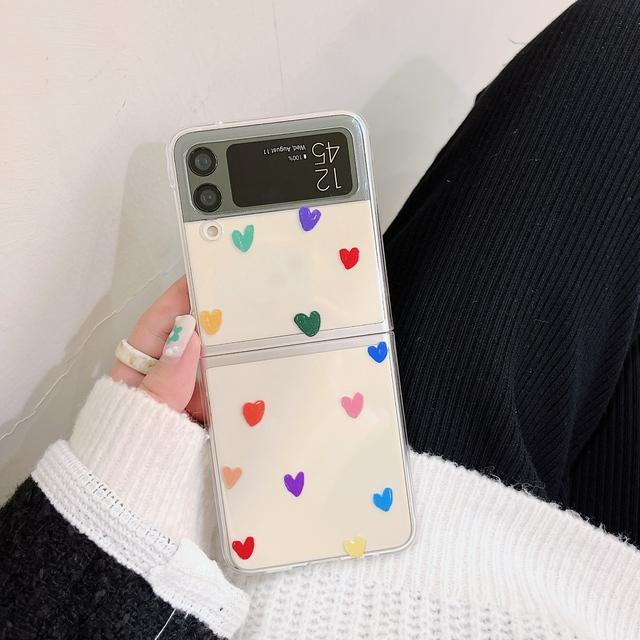 Pro pouzdro Samsung Galaxy Z Flip 3 Korejské Barevné Srdce Pro Samsung Z Flip 4 Zflip4 Luxusní Pevný PC Průhledný Kryt S Laserovou Jamkou