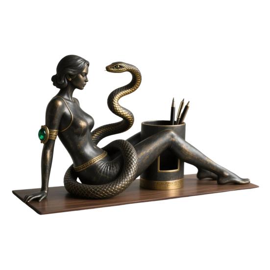 Snake Beauty Pen Holder Retro Desk Organizer Pen Cup Decorative Sexy Woman Pencil Holder for Study Bedroom Office
