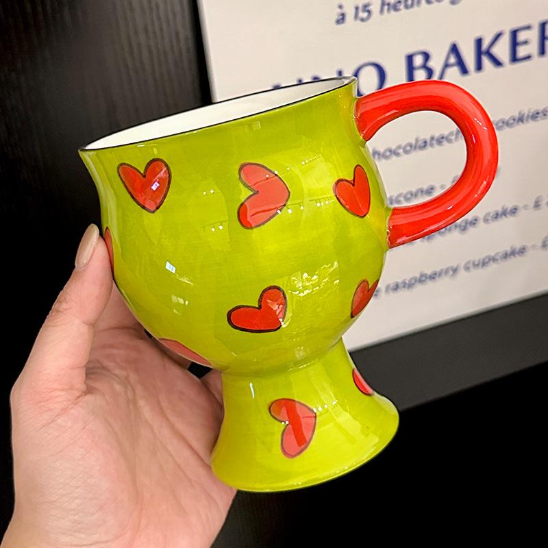 Personalized and Creative Hand Painted Ceramic Mugs for Home Use High Looking Red Wine Goblets  Office Coffee Mugs  Souvenirs