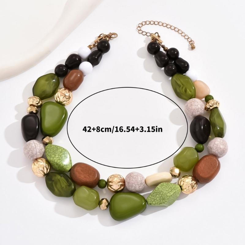 Artistic Vintage Inspired Thick Beaded Collar Necklace Featuring Mixed Charm And Adjustable Closure Design Jewelry