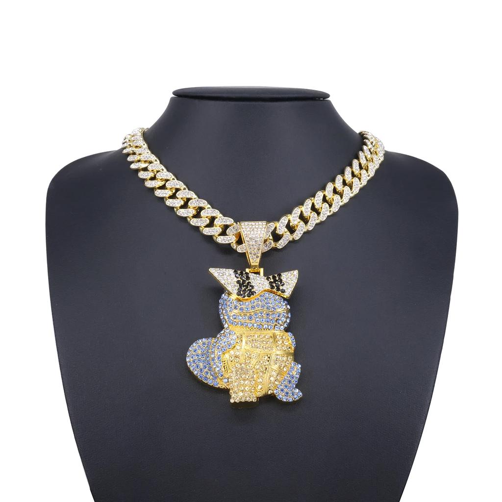 Collana Ciondolo Squirtle Diamante Anime Catena Cubana Moda Uomo e Donna, Regalo di Festa per Bambini