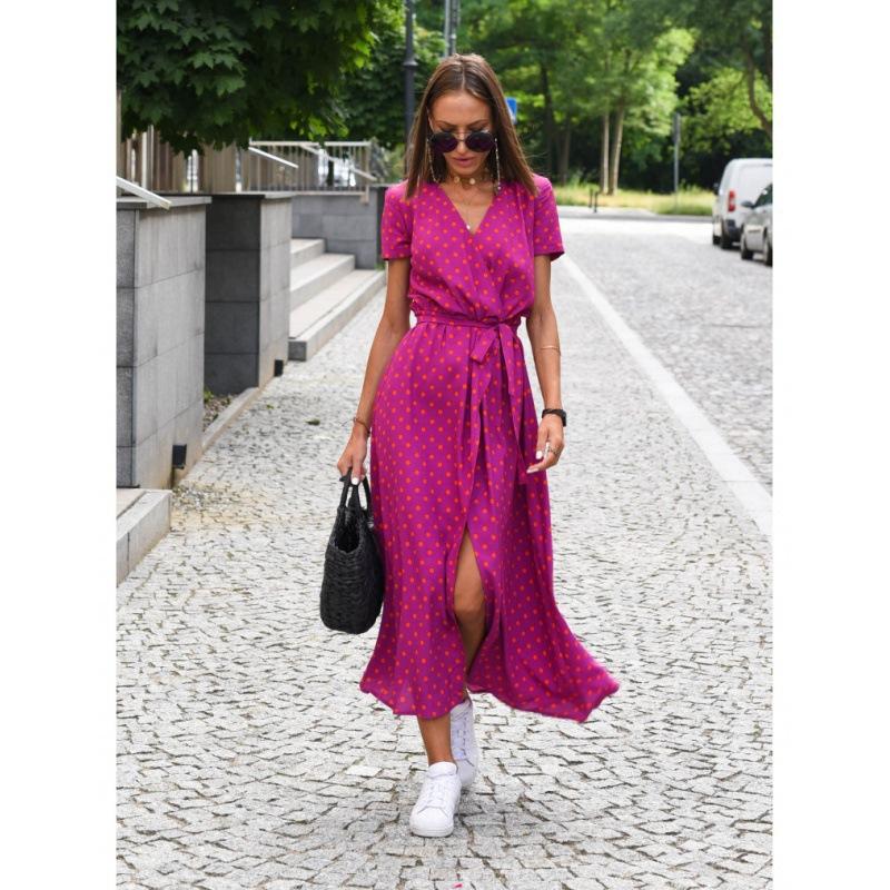 Women's Summer New V-neck Printed Lace-up Dress