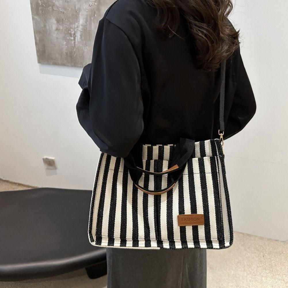 Large Capacity Shoulder Bag Simple Cloth Handbag Cute Stripe Canvas Tote Bag  Travel