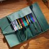 Vintage Foldable Brush Roll Pencil Cases Durable Crazy Horse Cow Leather Pen Organizer Fountain Pen Pouch Holder Zipper Closure