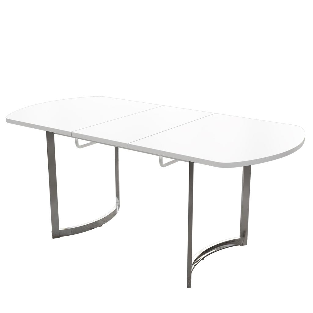 Extendable Dining Table 140/180 x 80 cm, Modern Style, High-Strength Alloy Bracket, Suitable for 4-6 People, White + Silver-Plated Table Legs