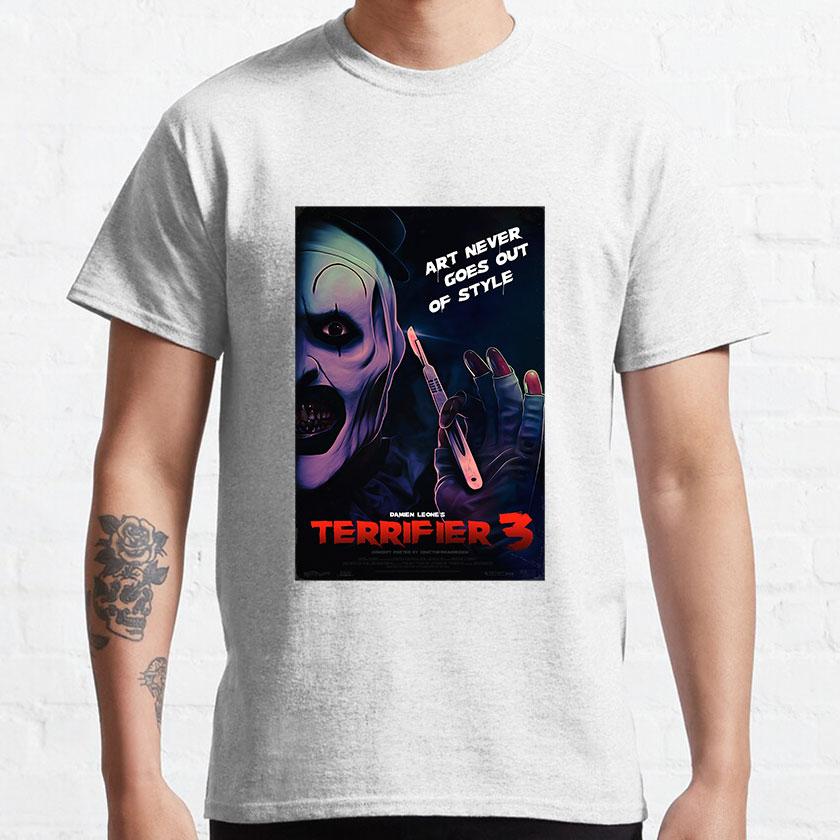 Terifier fan art poster horror movie killer clown scary evil halloween costume slasher film 100 cotton printed t shirt for Unisex