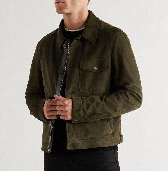 

Зеленая кожаная куртка ручной работы, замшевая мужская натуральная байкерская мотоциклетная овечья кожа 3XL