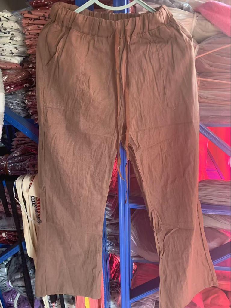 Women's High Waist Wide Leg Flare Pants - Cotton Linen Casual with Pockets