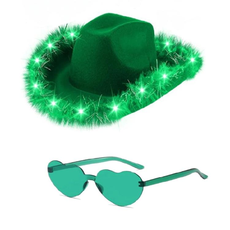 

Colorful Frayed Edgs Hat and Illuminated Heart Glasses for Celebration Costume Party Gear Festivals Accessories зелёный