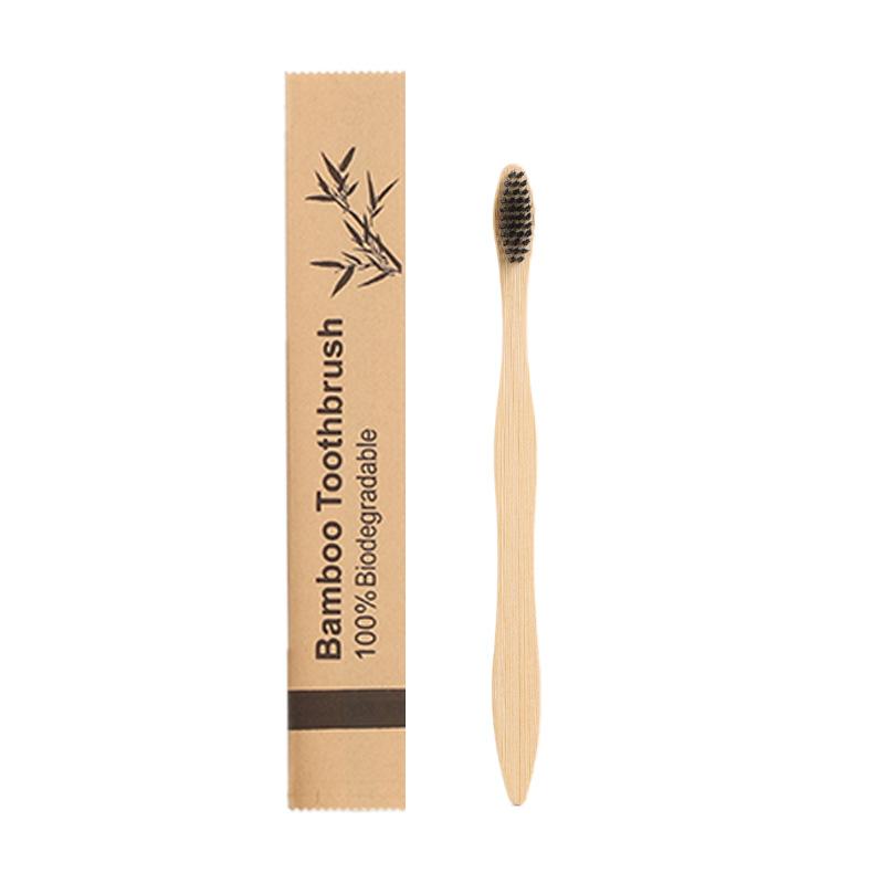 Custom Logo Kraft Bag Natural Biodegradable Eco-Friendly Soft Gourd S-Shaped Bamboo Toothbrush чёрный