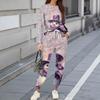 Sets For Women 2 Piece Round Neck Long Sleeve Shirts Printed Sweatpants Pocket Sets