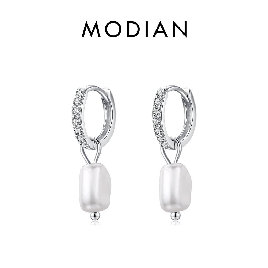 MODIAN Boucles d'oreilles créoles en argent sterling 925 avec perles baroques irrégulières, classiques et élégantes, pour femmes, fête, bijoux fins, cadeaux