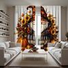 2pcs HD wearing hat old pumpkin sunflower decorative curtain Yellow tie digital printed curtain home decoration style decorat