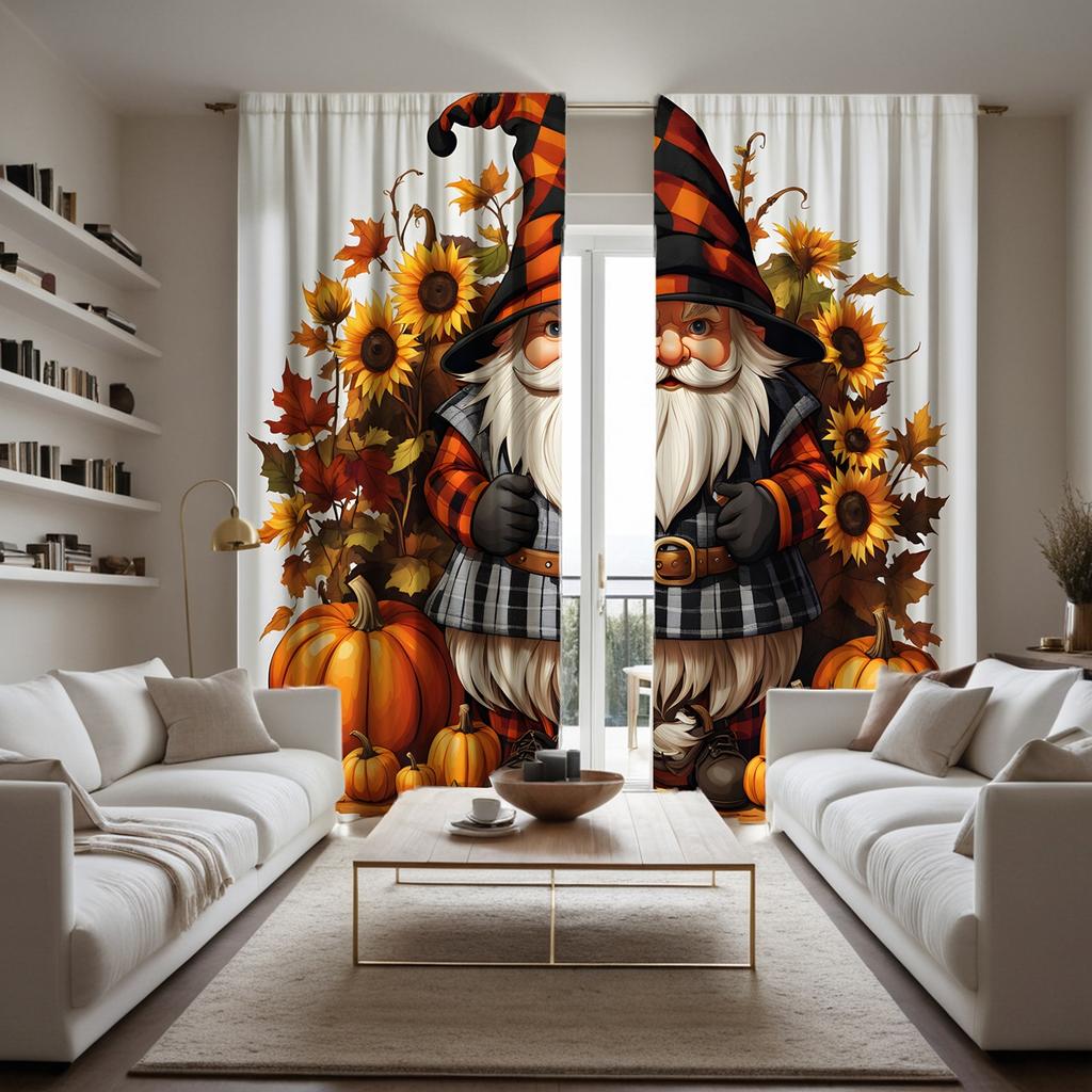 2 Stück HD Tragehut alter Kürbis Sonnenblume dekorativer Vorhang Gelbe Bindung digital bedruckter Vorhang Heimdekorationsstil dekoriert