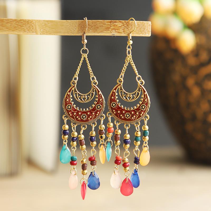 Bohemian Long Tassel Earrings For Women Bead Handmade Tassel Earrings Boho Gold Color Drop Dangle Jewelry Boucle Oreille Femme