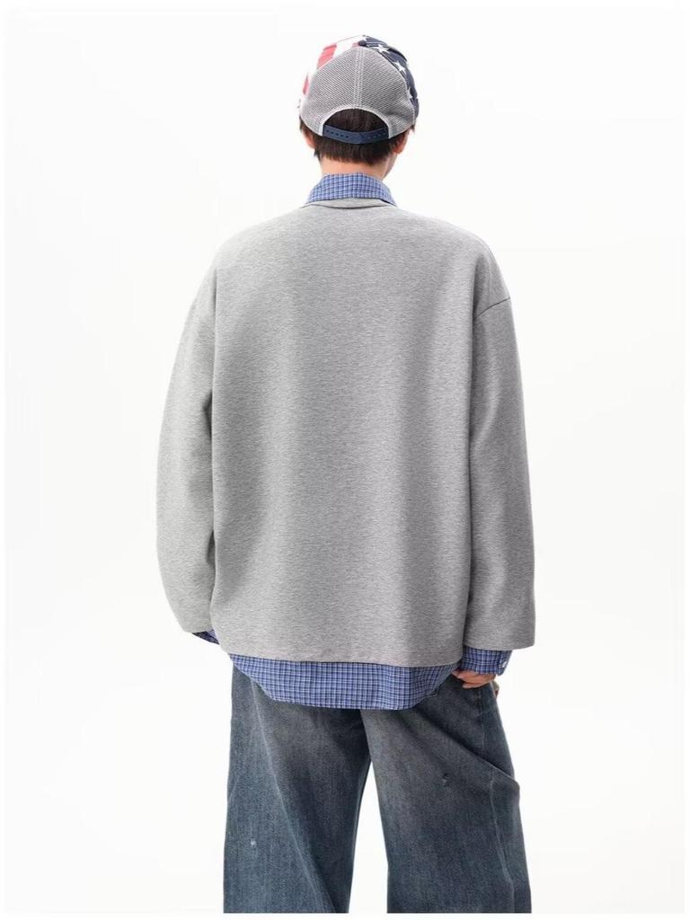 Retro Patchwork Two-Piece Hoodie with Shirt Collar - Men's Trendy Autumn Academic Style Jacket for Couples