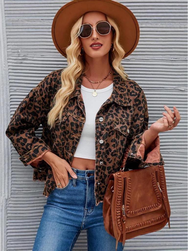 2025 Herbst/Winter Jeansjacke mit Leopardenmuster - Modische, lässige Damen-Oberbekleidung