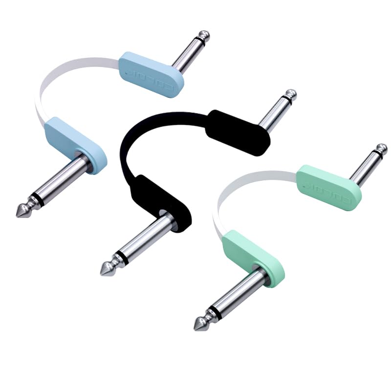 GIMI 10cm Color Patch Flat Cables for Guitar Effects 3 Cables, Space-Saving Pedals, L-L Type, 3-Pack (Green - Cables, 10cm)